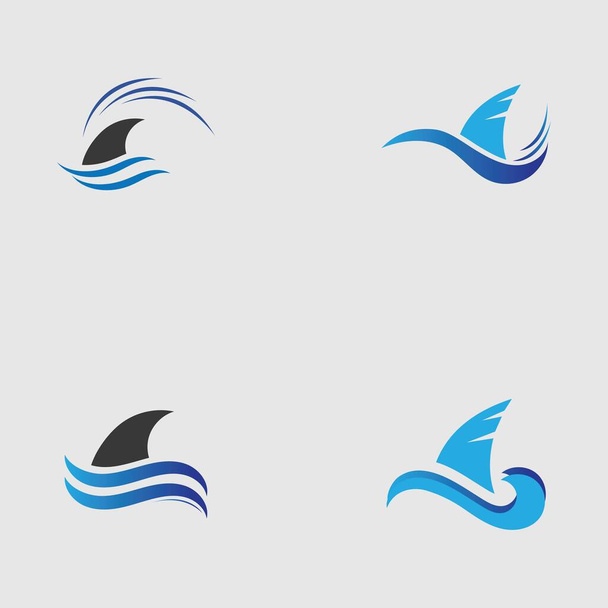 conjunto de Shark aleta logotipo modelo vetor ícone ilustração design no fundo cinza - Vetor, Imagem