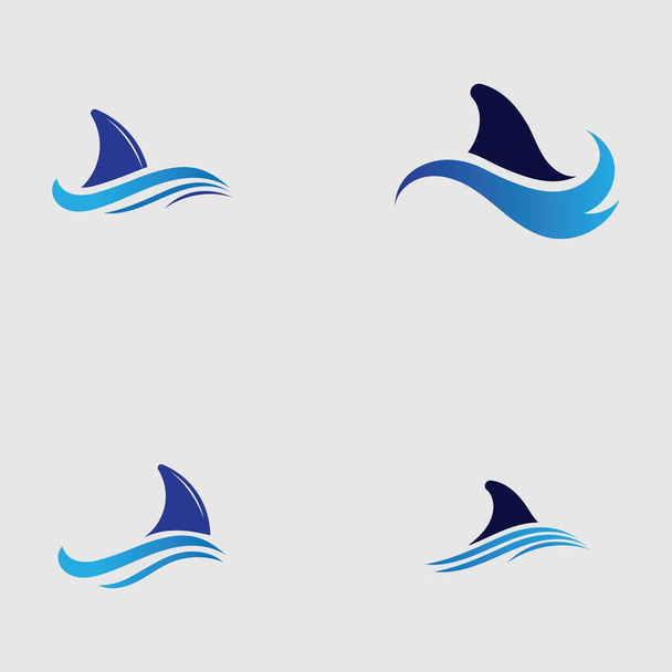 set di Pinna di squalo logo modello icona vettoriale disegno illustrazione sullo sfondo grigio - Vettoriali, immagini