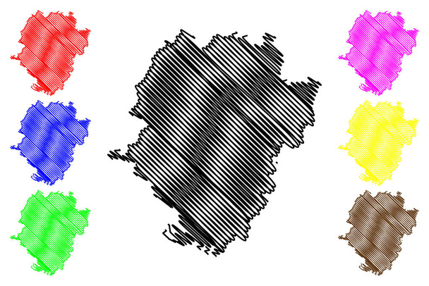 Okres Hassberge (Spolková republika Německo, okres Dolní Franky, Svobodný stát Bavorsko) mapa vektorová ilustrace, čmáranice - Vektor, obrázek