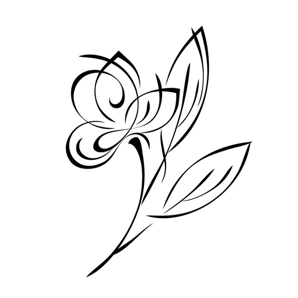 stylized blooming flower with large petals on a stem with leaves. graphic decor - Vecteur, image