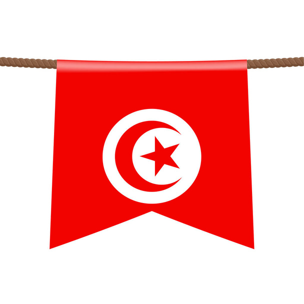 tunisia national flags hangs on the rope. The symbol of the country in the pennant hanging on the rope. Realistic vector illustration. - Vector, Image