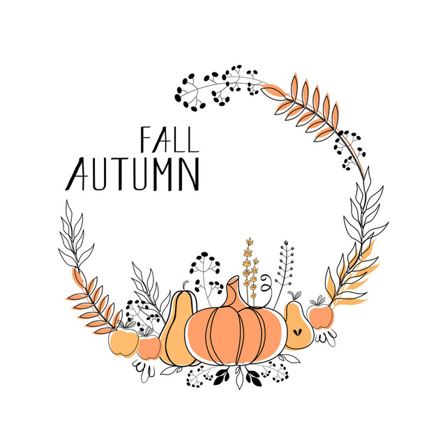 Vector round frame with pumpkins with the inscription fall autumn - Vettoriali, immagini