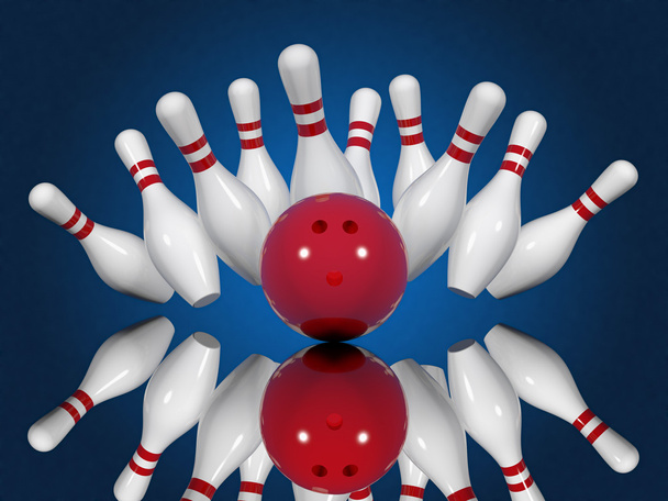 Ball crashing into bowling pins - Φωτογραφία, εικόνα