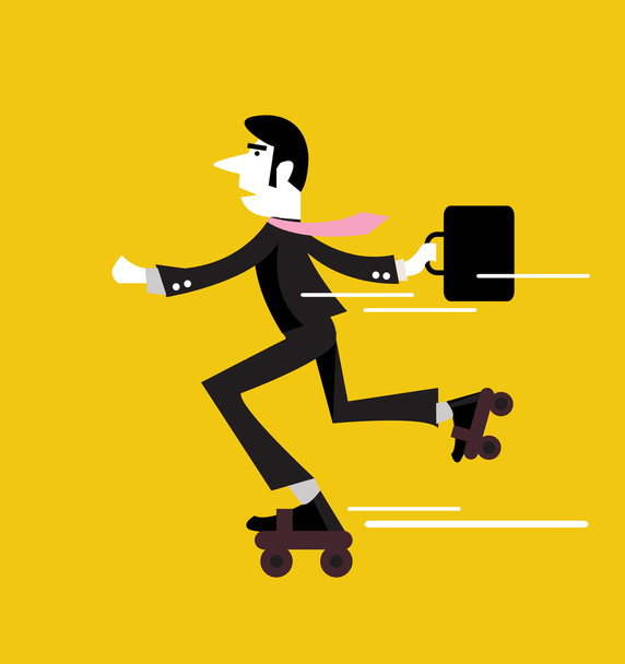 Businessman roller skating with briefcase. - Vector, Image