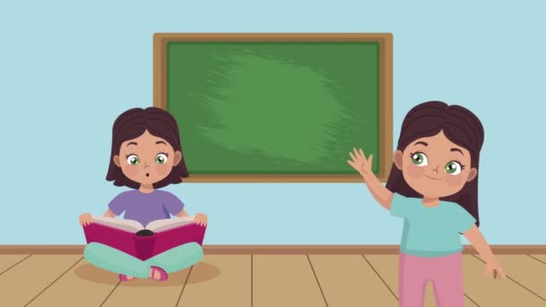 little girls in the classroom animation - Footage, Video