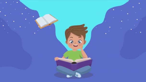 little boy reading book animation - Footage, Video