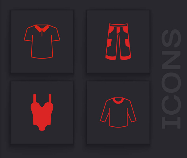 Conjunto de Jersey, Camisa, Pantalones y traje de baño icono. Vector - Vector, imagen
