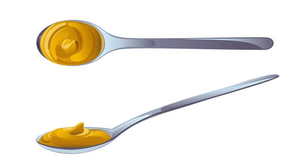 Mustard in the spoon. Dijon honey sauce cream.  - Vecteur, image