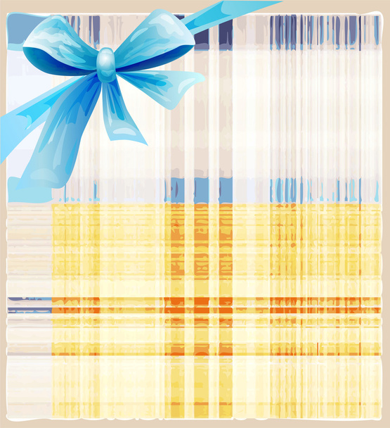 Checked background with blue silk bow - Vector, afbeelding