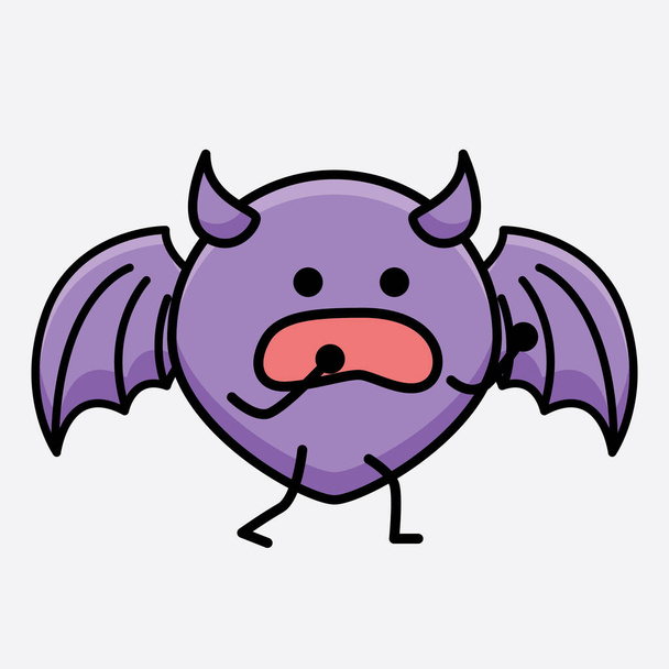 Vector Illustration of Devil Bat Character with cute face and simple body line drawing on isolated background - Vettoriali, immagini