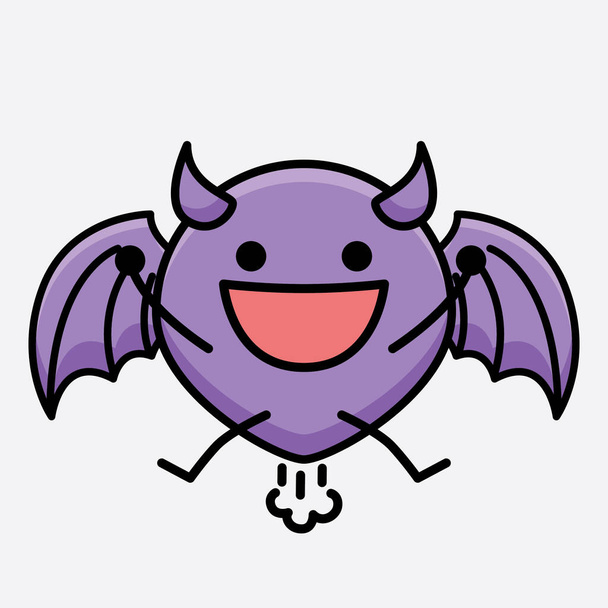 Vector Illustration of Devil Bat Character with cute face and simple body line drawing on isolated background - Vecteur, image