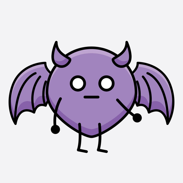 Vector Illustration of Devil Bat Character with cute face and simple body line drawing on isolated background - Vektor, Bild