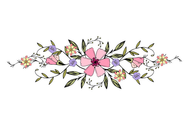 Ornament beautiful delicate doodling flowers leaves twigs hand drawing, isolated, white background, element for your design, for holiday greeting cards. - Vettoriali, immagini