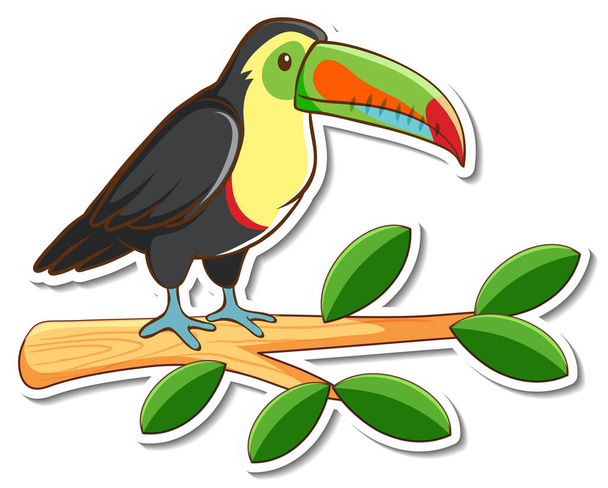 A toucan bird standing on a branch sticker illustration - Vektor, kép