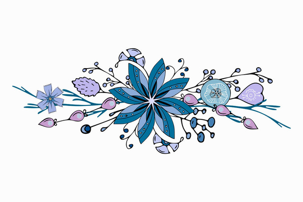 Ornament Winter flowers, beautiful delicate doodling flowers leaves twigs hand drawing, isolated, white background, element for your design, for holiday greeting cards. - Vetor, Imagem