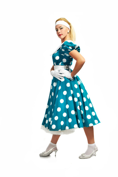 Beautiful lady in a polka dot dress - Photo, image