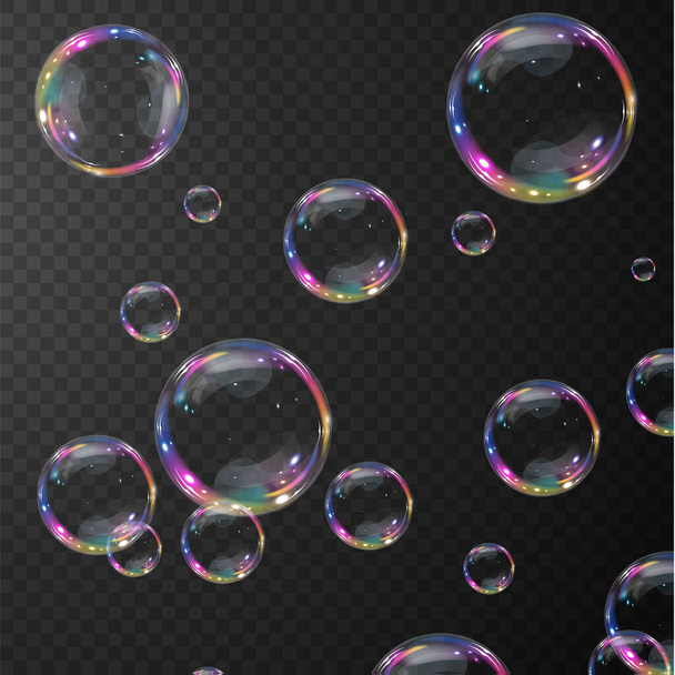 Bulles de savon sur fond transparent. Illustration vectorielle - Vecteur, image