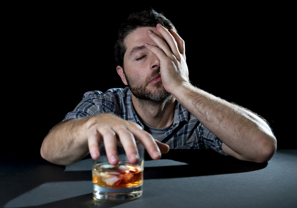  alcoholic addict man drunk with whiskey glass in alcoholism concept - Photo, Image
