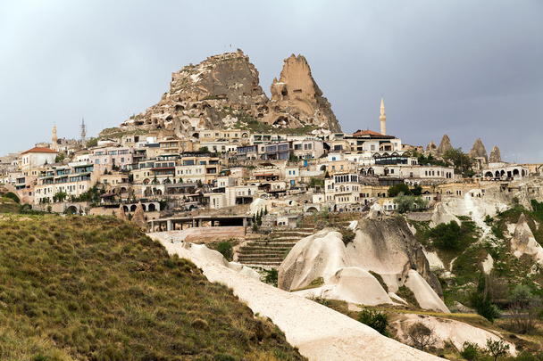 panorámás kilátás nyílik erőd uchisar, cappadocia, Törökország - Fotó, kép