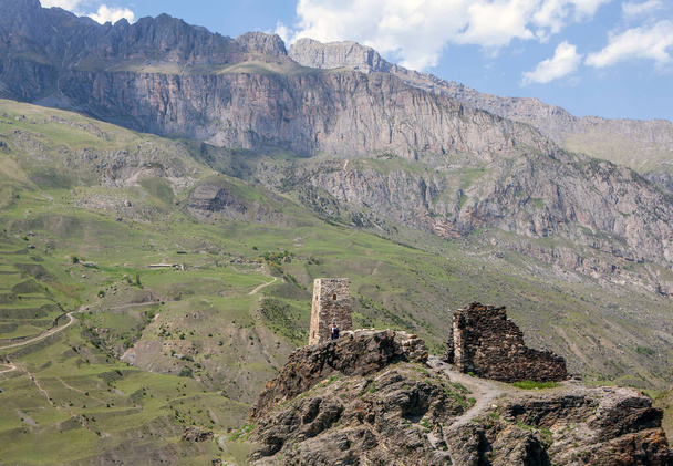 Towers of Kurt and Tag. Kurtat Gorge. North Ossetia. Russia. May 14, 2021 - Foto, afbeelding