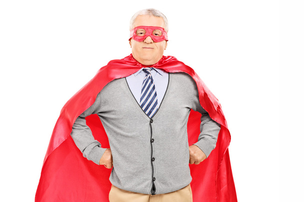 Elderly man in superhero costume - Foto, Imagen