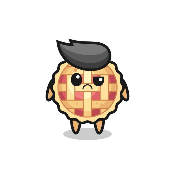 η μασκότ της μηλόπιτας με σκεπτικιστικό πρόσωπο, χαριτωμένο σχεδιασμό στυλ για t shirt, αυτοκόλλητο, στοιχείο λογότυπο - Διάνυσμα, εικόνα