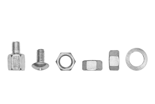 Set of metal bolt and nut isolated on white background - clipping paths. - Photo, Image