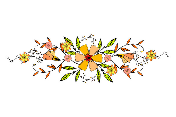 Ornament autumn beautiful delicate doodling flowers leaves twigs hand drawing, isolated, white background, element for your design, for holiday greeting cards. - Vektor, kép