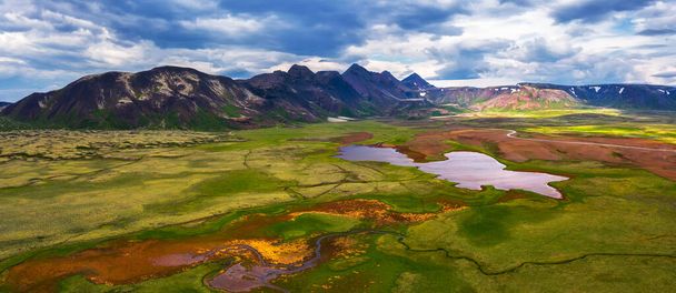 Aerial panorama of lakes and mountains in Thingvellir National Park, Iceland - Photo, Image