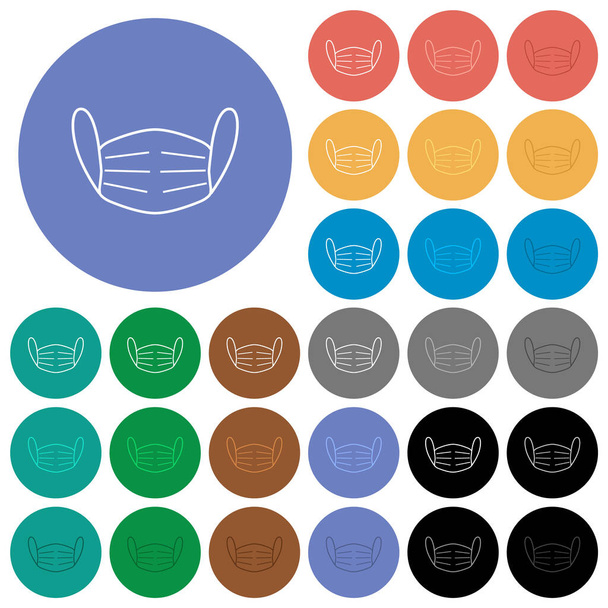 Medical face mask outline multi colored flat icons on round backgrounds. Included white, light and dark icon variations for hover and active status effects, and bonus shades. - Vector, Image