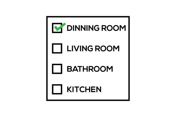家のチェックリストを移動するチェックマーク付きダイニングルームのロゴベクトルイラスト - ベクター画像
