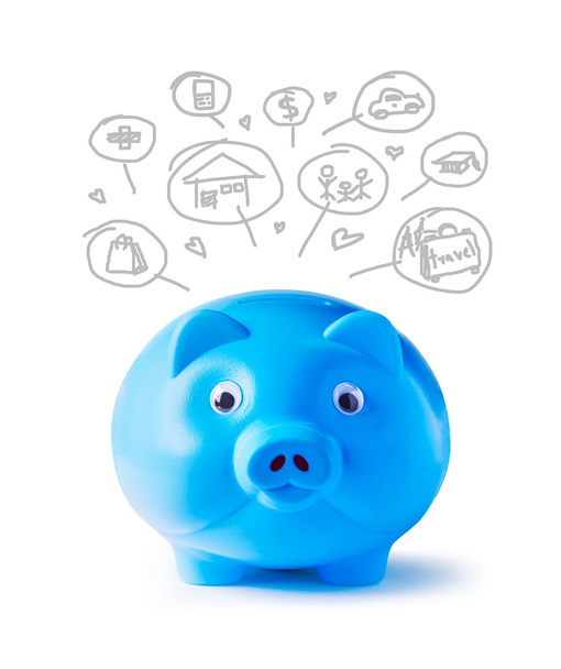 Mavi kumbara ve para tasarrufu kavramını temsil etmek için simge tasarım - Fotoğraf, Görsel