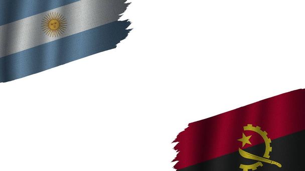 Angola i Argentyna Flagi Razem, Efekt tekstury tkaniny falistej, Przestarzałe rozdarcie, Koncepcja kryzysu, Ilustracja 3D - Zdjęcie, obraz