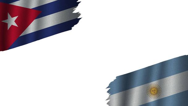 Drapeaux argentins et cubains ensemble, Effet de texture de tissu ondulé, Obsolète déchiré, Concept de crise, Illustration 3D - Photo, image