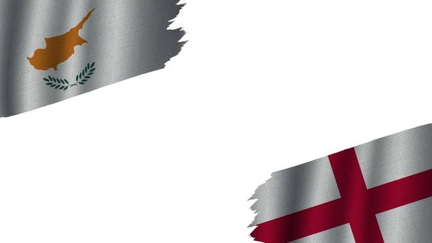 England and Cyprus Flags Together, Wavy Fabric Texture Effect, Obsolete Torn Weathered, Crisis Concept, 3D Illustration - Photo, Image