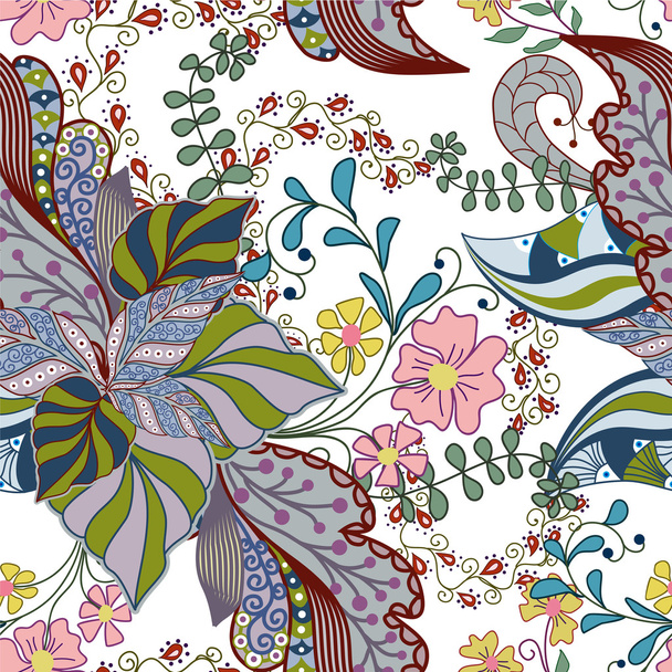 Seamless texture with ornate flowers and leaf - Вектор, зображення