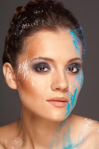 Fashion makeup with colored sand shadows, close up studio shot - Photo, Image