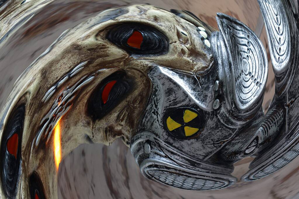 Sarı Nükleer Radyasyon uyarı sembollü yüz soyutlaması. - Fotoğraf, Görsel