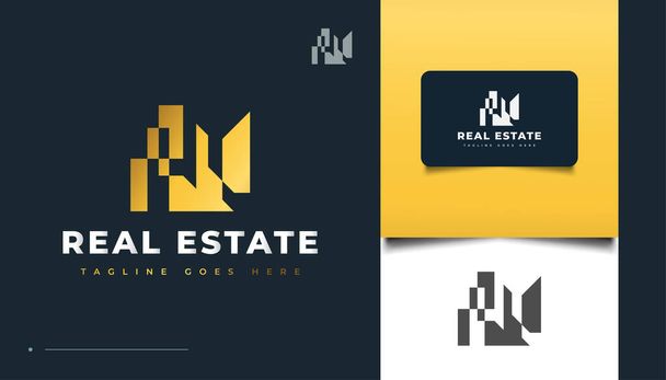 Abstract Gold Real Estate Logo Design. Construção, Arquitetura ou Construção Logo Design - Vetor, Imagem