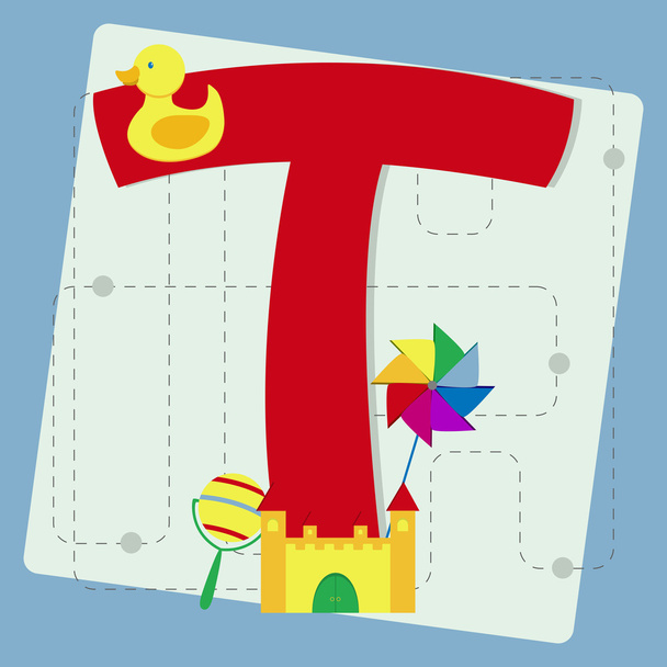 Letter "t" from stylized alphabet with children's toys - Vector, Image