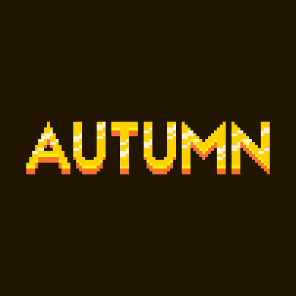 colorful simple flat pixel art illustration of cartoon golden inscription lettering autumn on a black background - Vector, Image