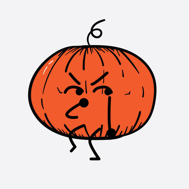 Vector Illustration of Pumpkin Character with cute face and simple body line drawing on isolated background - Vecteur, image