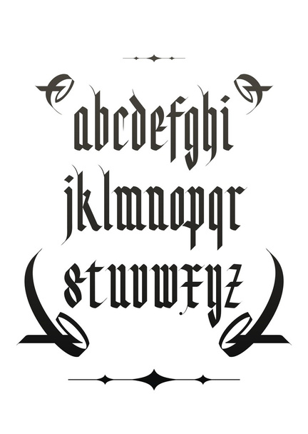 Vector gothic font alphabet with decorations - Διάνυσμα, εικόνα