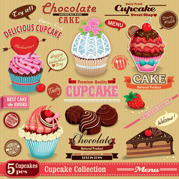 Vintage Cupcake poster set design - Wektor, obraz