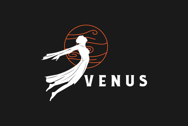 Schönheit Fliegende Venus Griechische Frau Engelmädchen oder Göttin Logo Design Vector - Vektor, Bild