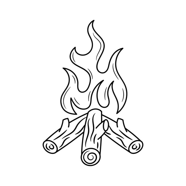 Vlammende kampvuur vector illustratie met eenvoudige hand getekend schetsen stijl - Vector, afbeelding