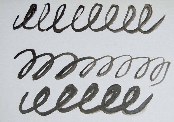 black and white watercolor drawing, signature with monograms and loops, simple abstract pattern. - Foto, Bild
