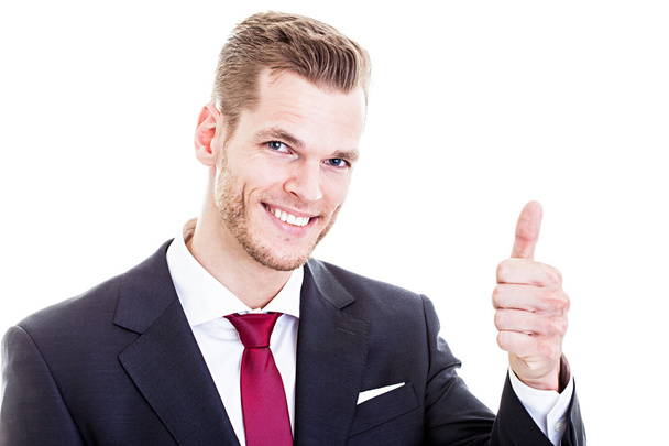 Smiling businessman with thumb up, isolated on whit - Zdjęcie, obraz