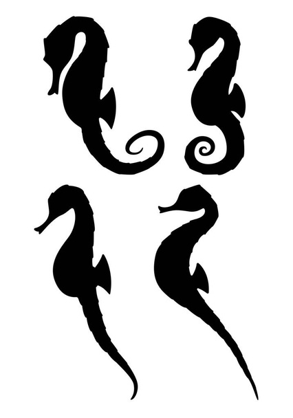 Four seahorse silhouettes on white background. - Vector, Image