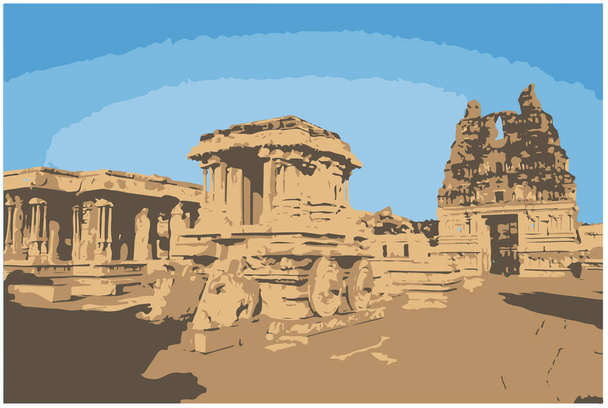 Carro de piedra en el templo de Vitthala en Hampi vector paisaje. - Vector, Imagen